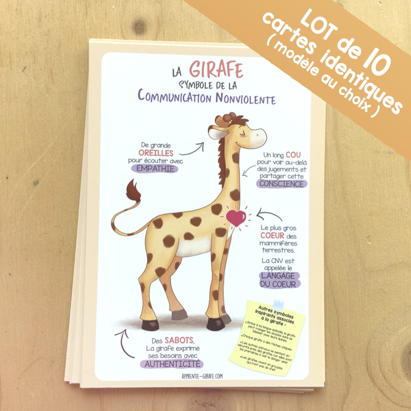 lot de 10 cartes girafe-apprentie-girafe